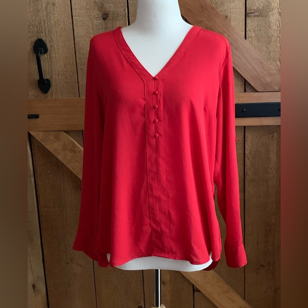 Women’s EXPRESS Red Polyester Pullover Tunic Adjustable Sleeves Size Large